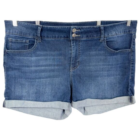 So Plus Size 20 Denim Shorts Midi Mid Rise Cuffed Stretch Blue Denim 1499 - Picture 1 of 12